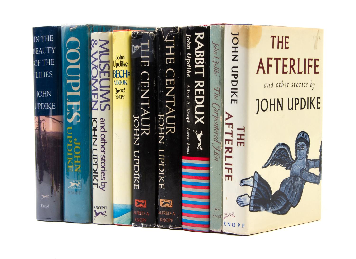 UPDIKE, JOHN. Nine signed books, including three first eds.: The Centaur; Couples; and The Carpentered Hen. New York: Alfred Knopf.