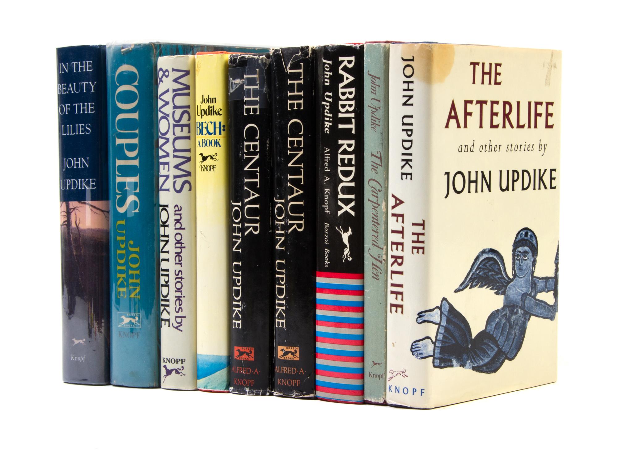 UPDIKE, JOHN. Nine signed books, including three first eds.: The Centaur; Couples; and The Carpentered Hen. New York: Alfred Knopf.