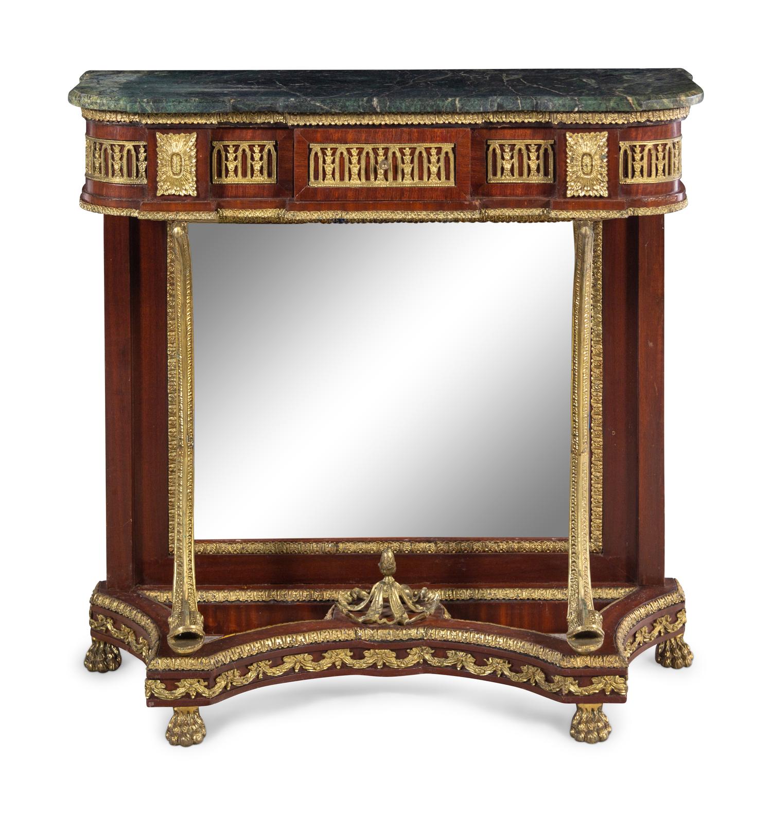An Empire Style Gilt Metal Mounted Mahogany Marble-Top Pier Table