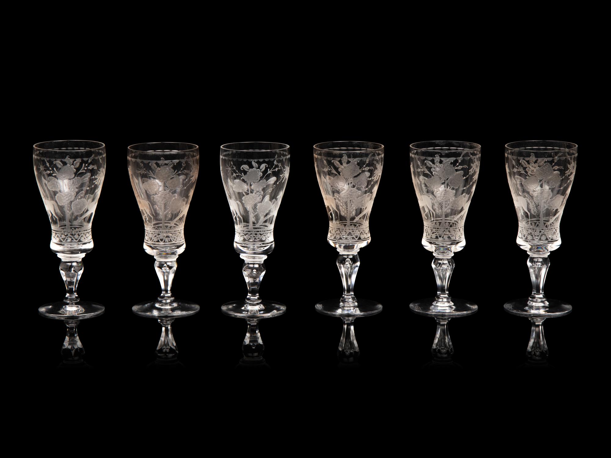 Six Kosta Boda Etched Glass Cordials