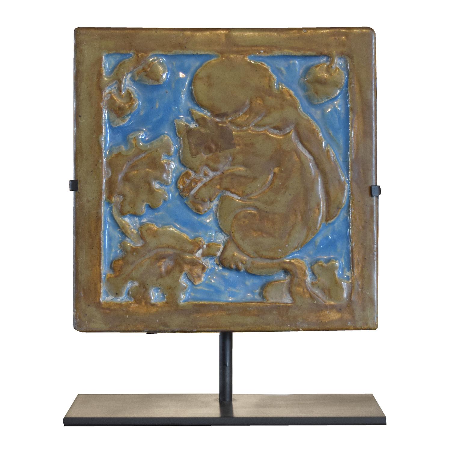 A Ceramic Tile Depicting a Squirrel 8.5" W x 3" D x 10.5" H — United States, Early 20th Century