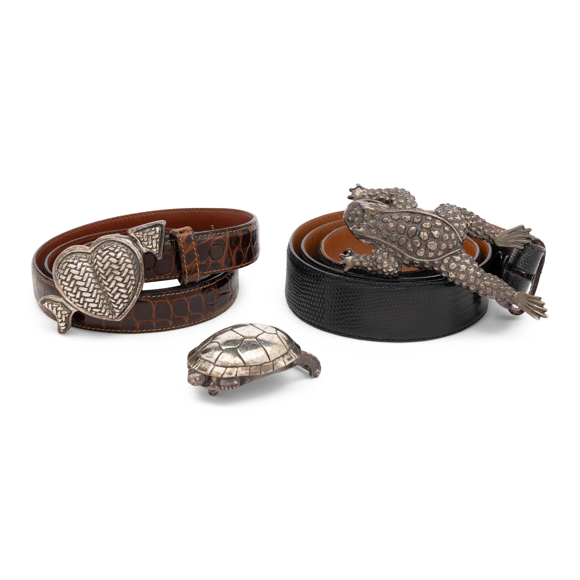 Kieselstein-Cord, Two Belts with Sterling Buckles & an Additional Sterling Buckle