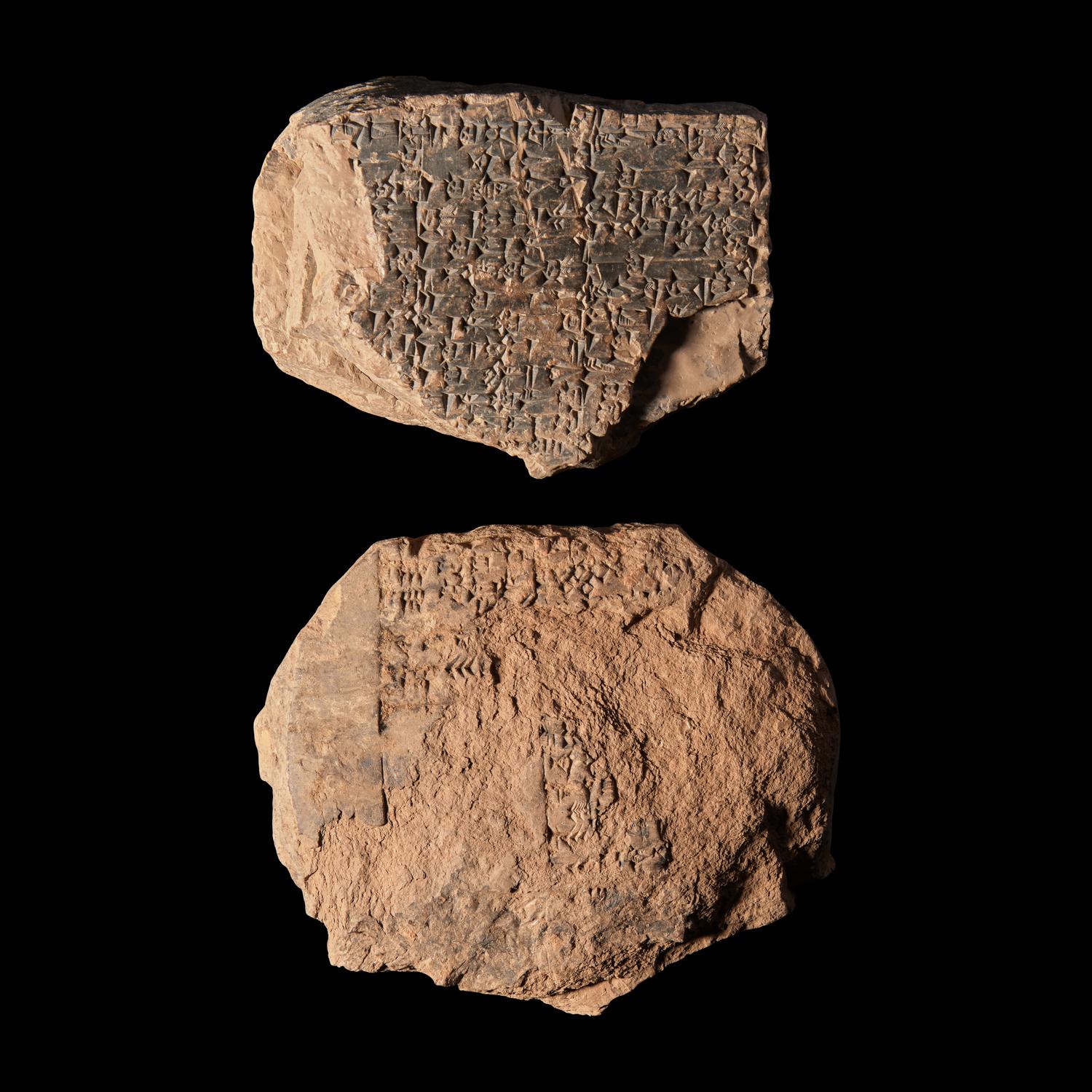Two Mesopotamian Clay Cuneiform Tablet Fragments
