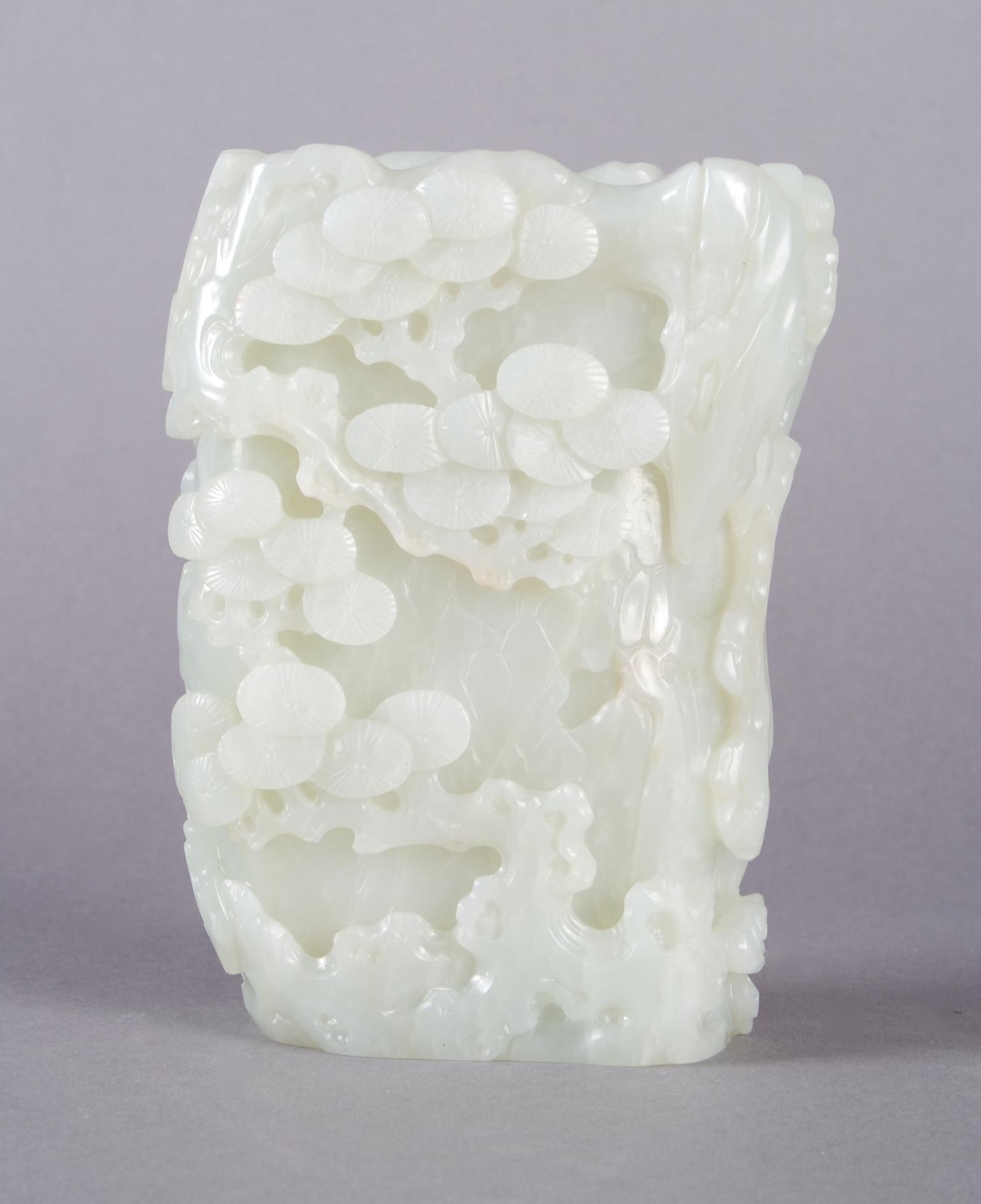 A Pale Celadon Jade Vase, Qianlong, Height of vase 5 1/2 inches.