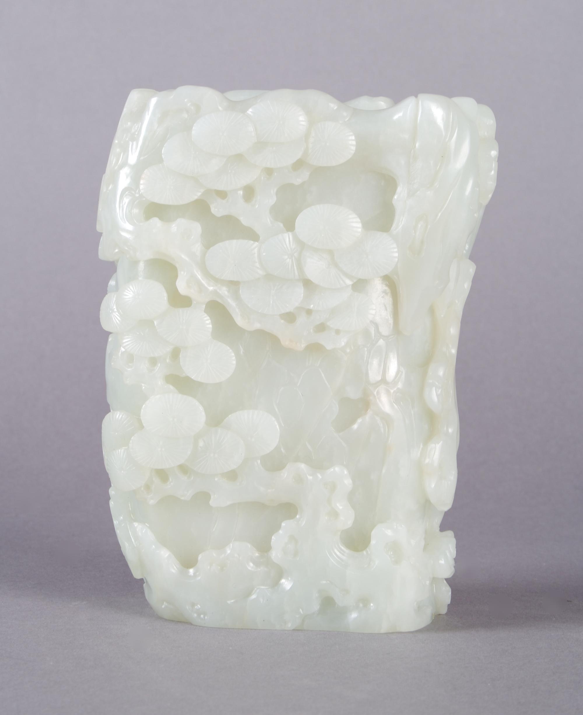 A Pale Celadon Jade Vase, Qianlong, Height of vase 5 1/2 inches.