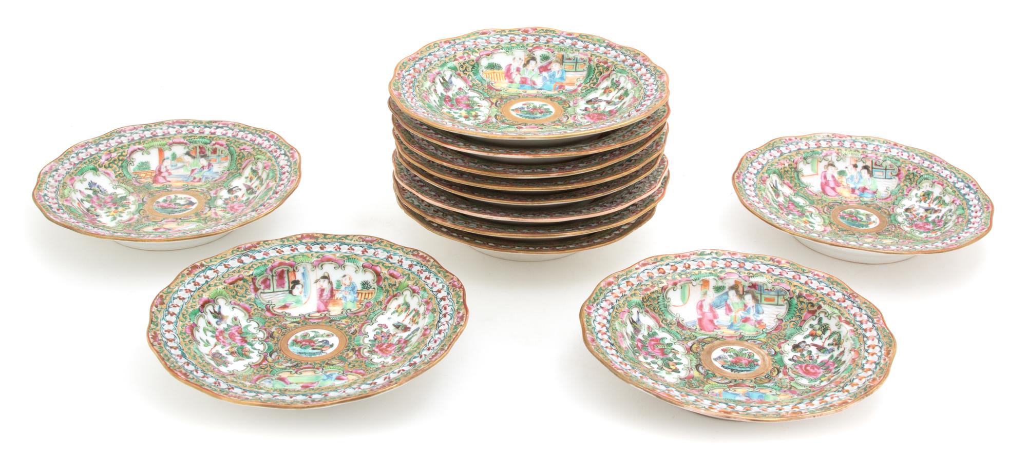 Ten Rose Canton Decorated Porcelain Plates — 19TH CENTURY