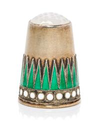 A Norwegian Silver-Gilt and Enamel Thimble, Marius Hammer, Bergen, Late 19th Century, the hardstone inset top above a body with a conti
