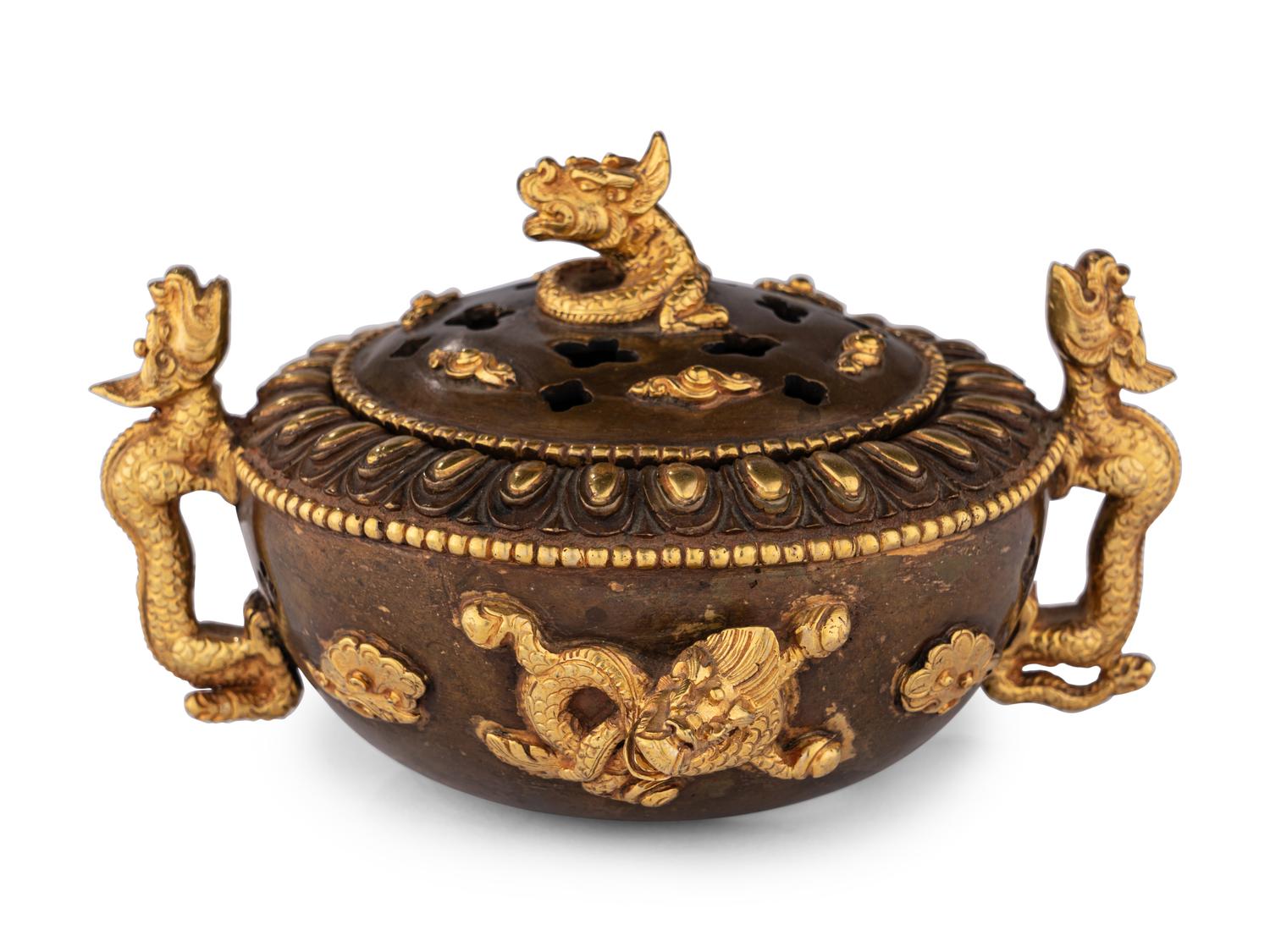 A Chinese Bronze Censer with Dragon Handles