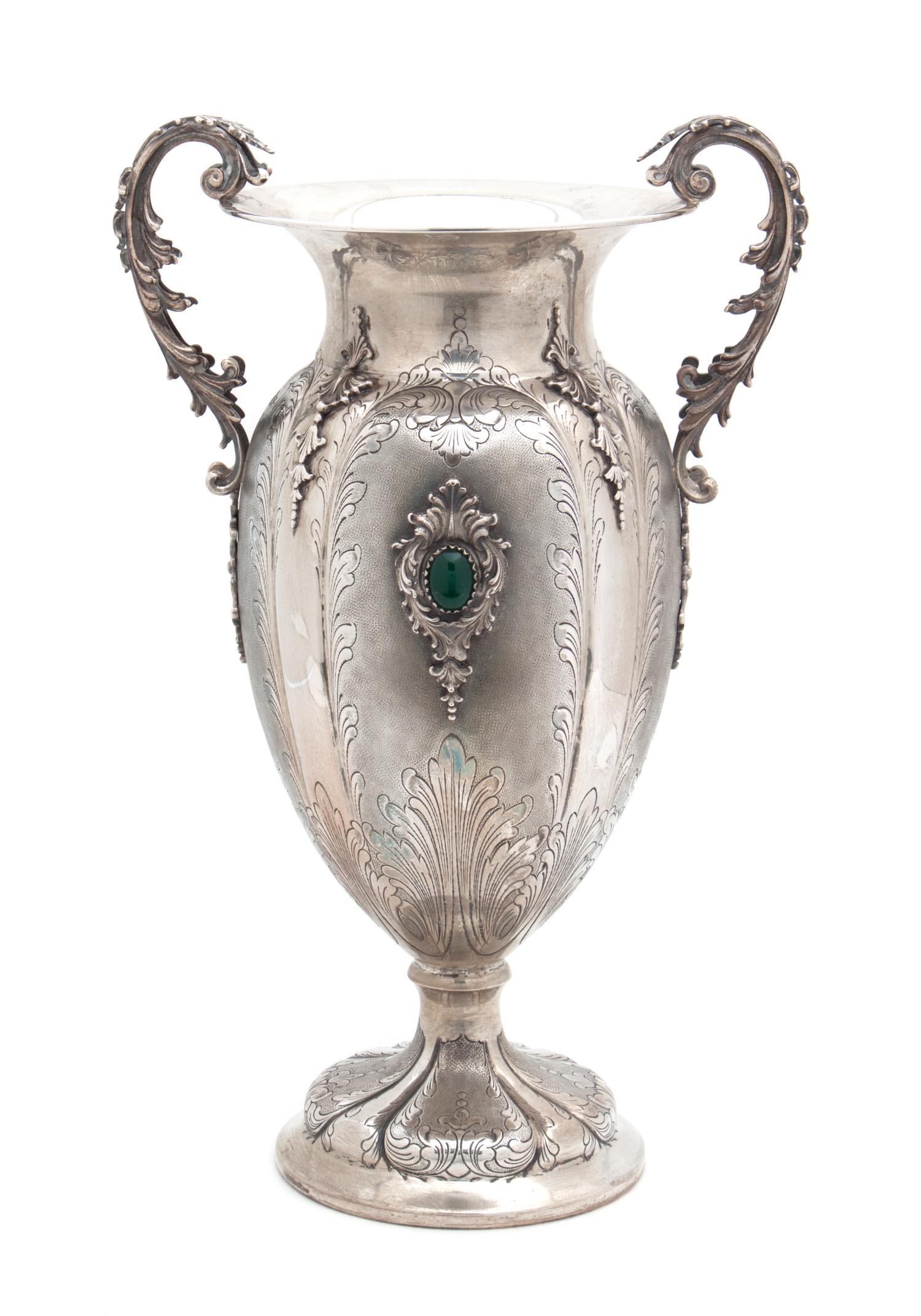 An Italian Silver Jeweled Urn Height 14 1/4 inches. — 20TH CENTURY