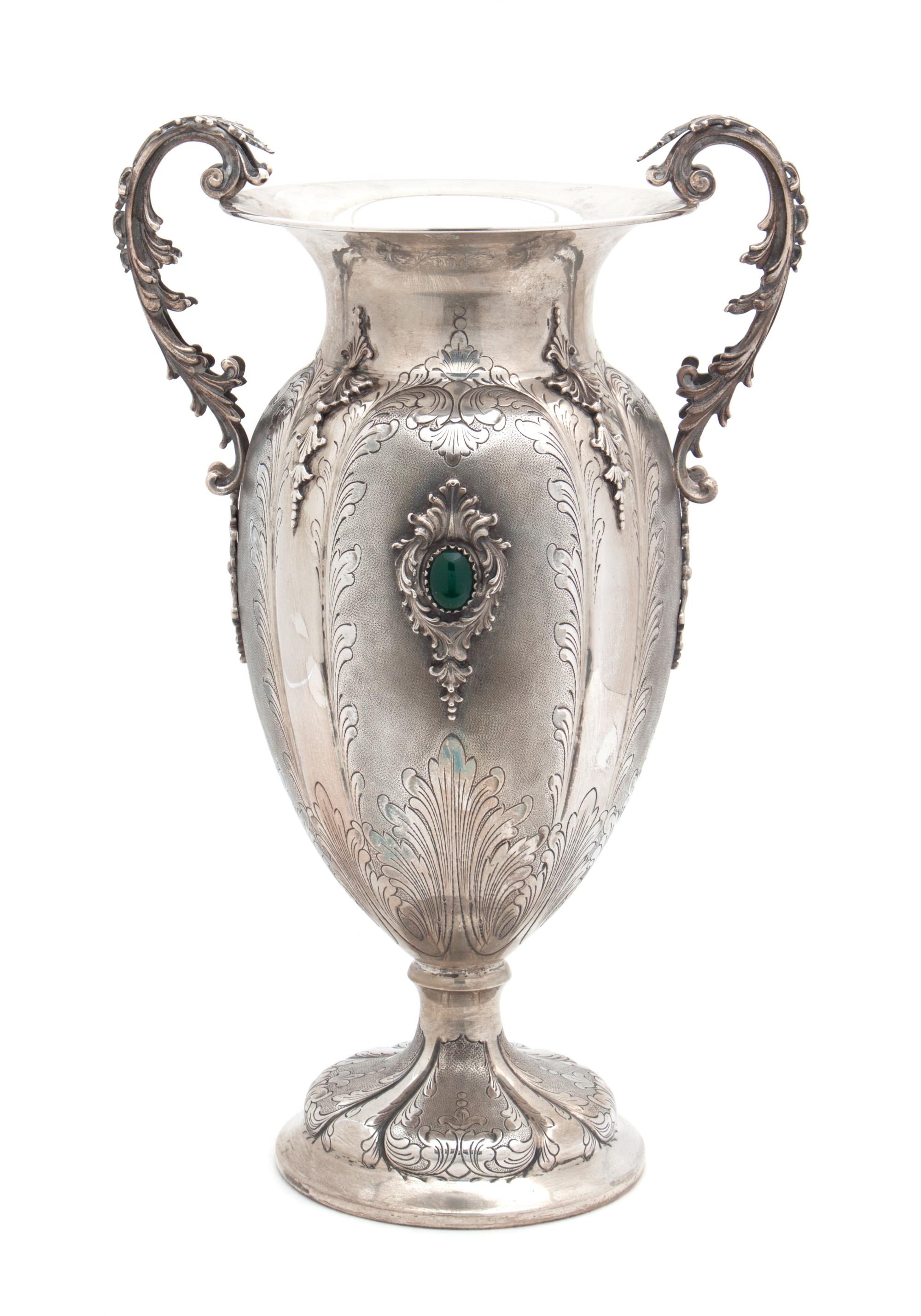 An Italian Silver Jeweled Urn Height 14 1/4 inches. — 20TH CENTURY