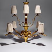 Raymond Subes (French, 1891–1970) — French Forties Art Deco 6-arm Chandelier, c. 1940