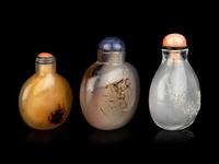 Three Chinese Hardstone Snuff Bottles