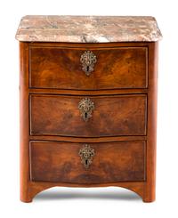 A Louis XV Walnut Marble-Top Small Commode