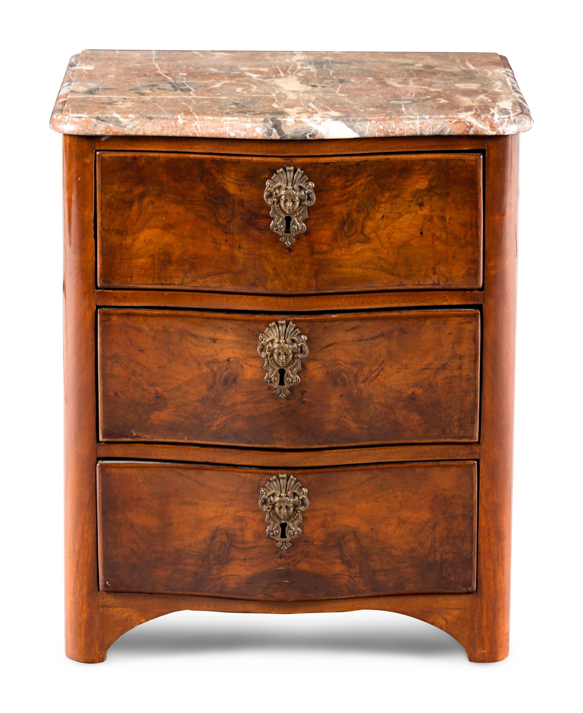 A Louis XV Walnut Marble-Top Small Commode