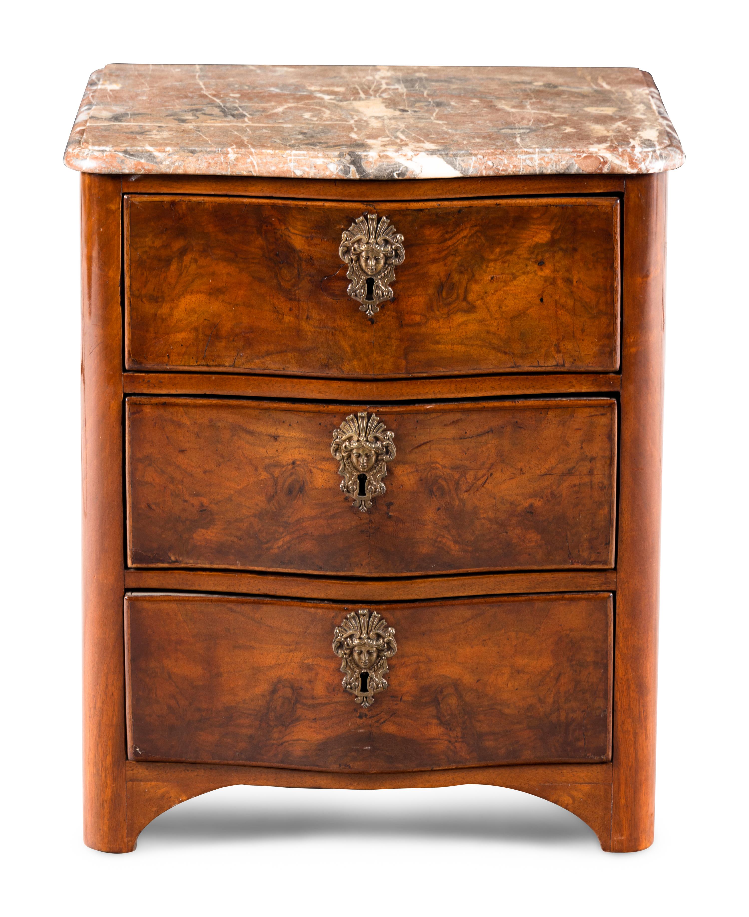 A Louis XV Walnut Marble-Top Small Commode
