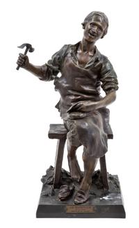 A French Cast Metal Figure Height 23 1/2 inches. — AFTER THEODORE RIVIERE (1857-1912)