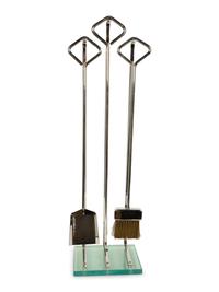 A Set of Modernist Chromed Fireplace Tools on Stand