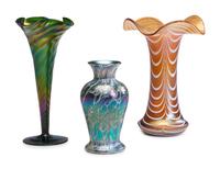 Three Iridescent Art Glass Vases
