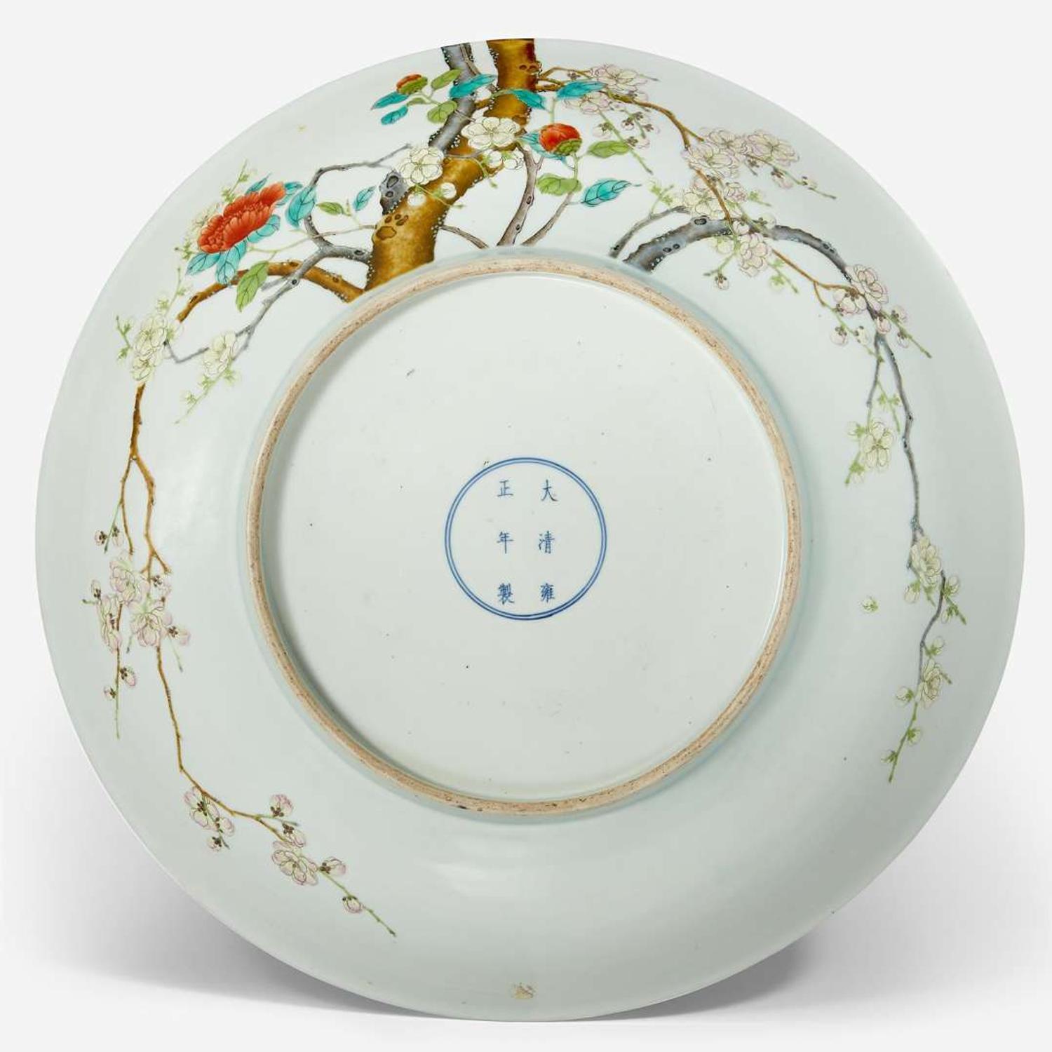 A large Chinese enameled porcelain floral charger 琺瑯彩過枝花卉大盤 Yongzheng six-character mark ?????????