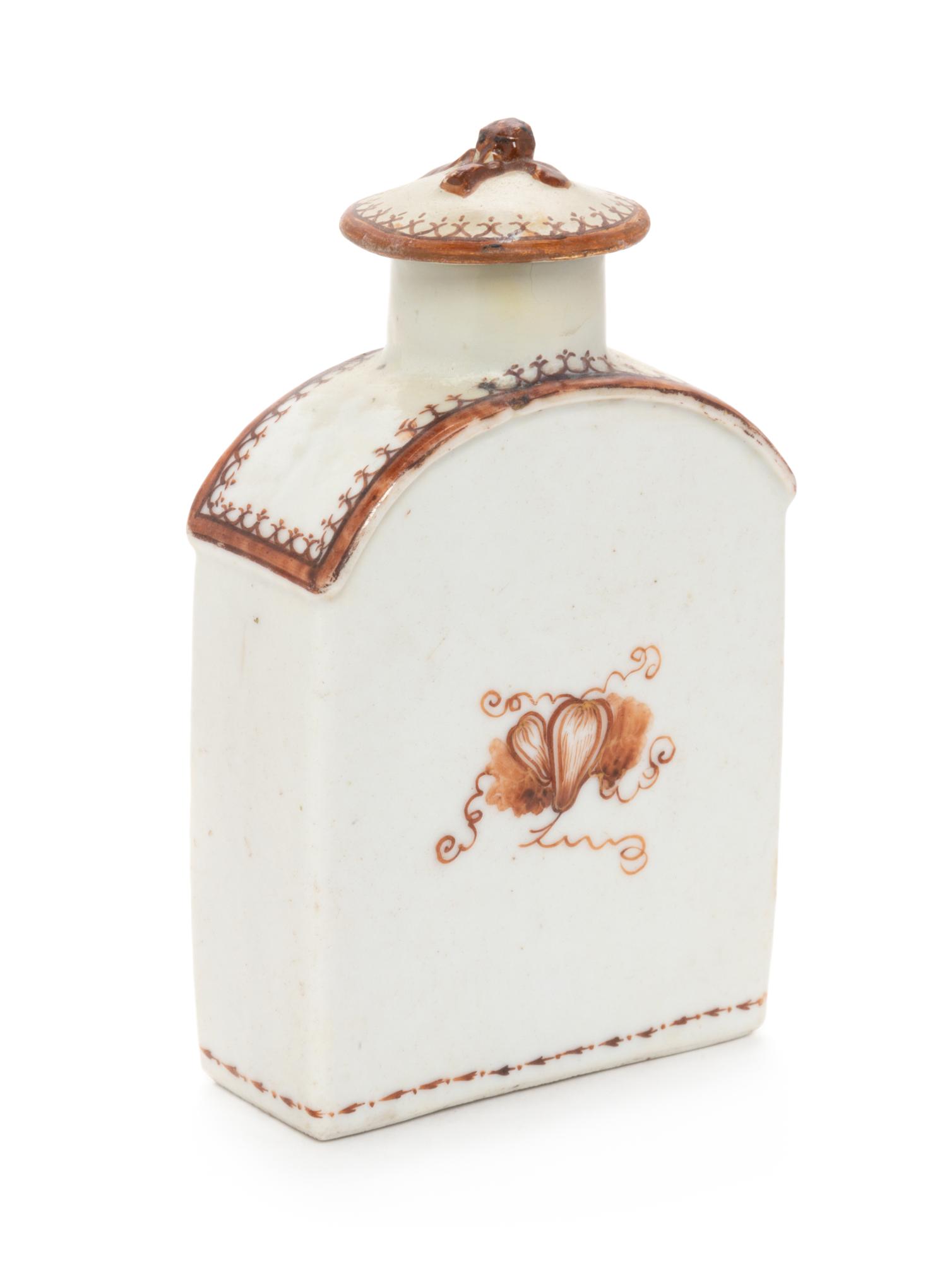 A Chinese Export Brown Enameled Porcelain Tea Caddy Height 5 1/4 inches. — 19TH CENTURY