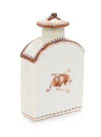 A Chinese Export Brown Enameled Porcelain Tea Caddy Height 5 1/4 inches. — 19TH CENTURY