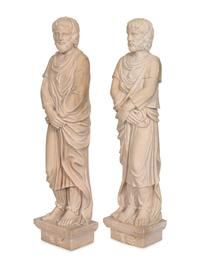 A Pair of Large Italian Carved Marble Figural Pilasters