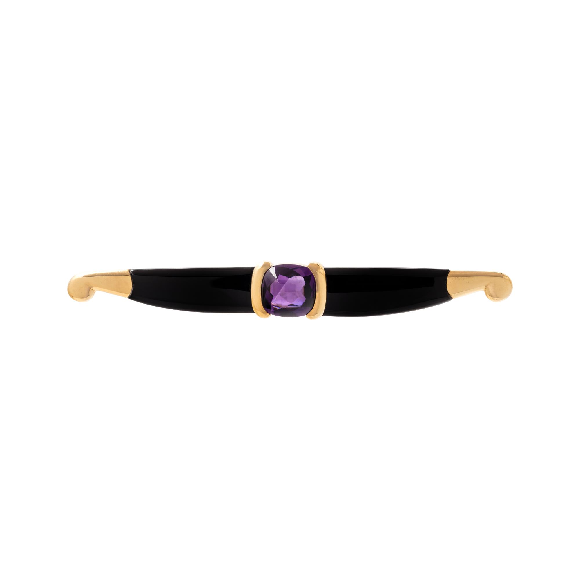 YELLOW GOLD, AMETHYST AND ENAMEL BROOCH
