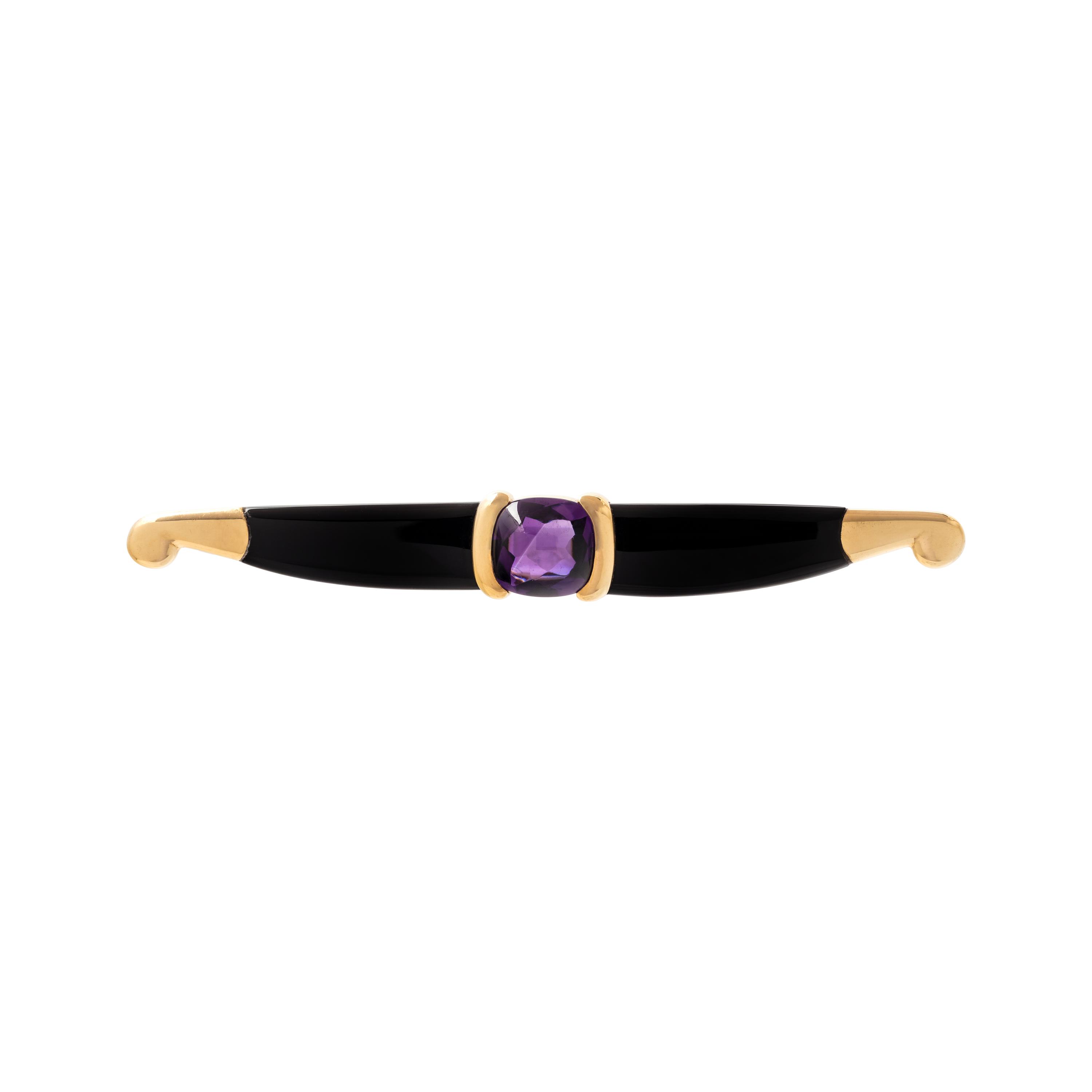 YELLOW GOLD, AMETHYST AND ENAMEL BROOCH