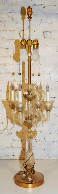 A Pair of Italian Glass Table Lamps. Height 47 3/4 inches (overall).