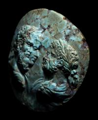 A Roman Turquoise Cameo with the Portrait Busts of the Severan Imperial Family