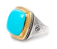 A Sterling Silver, 18 Karat Yellow Gold and Turquoise 'Albion' Ring, David Yurman, 15.80 dwts.