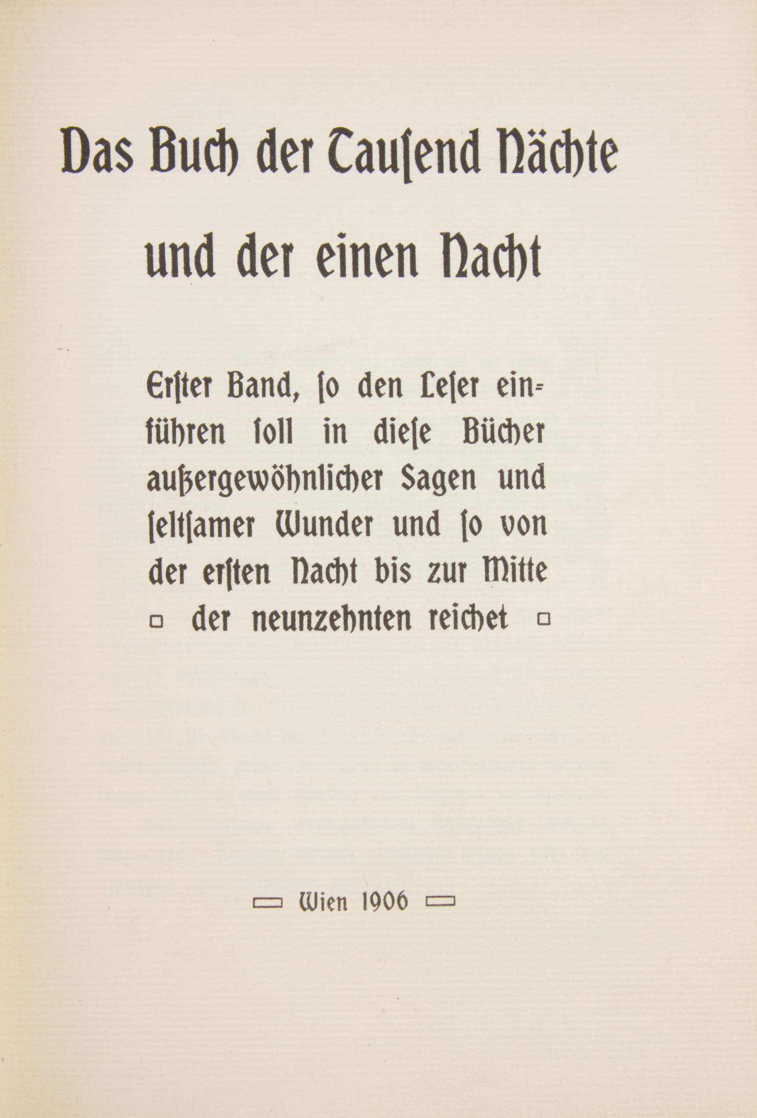 (BINDINGS) Das Buch der tausend nachte und der einen nacht. Vienna, 1906. 18 vols.