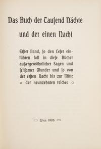(BINDINGS) Das Buch der tausend nachte und der einen nacht. Vienna, 1906. 18 vols.