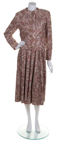 An Hermes Multicolor Silk Blend Skirt Ensemble, Size 38.