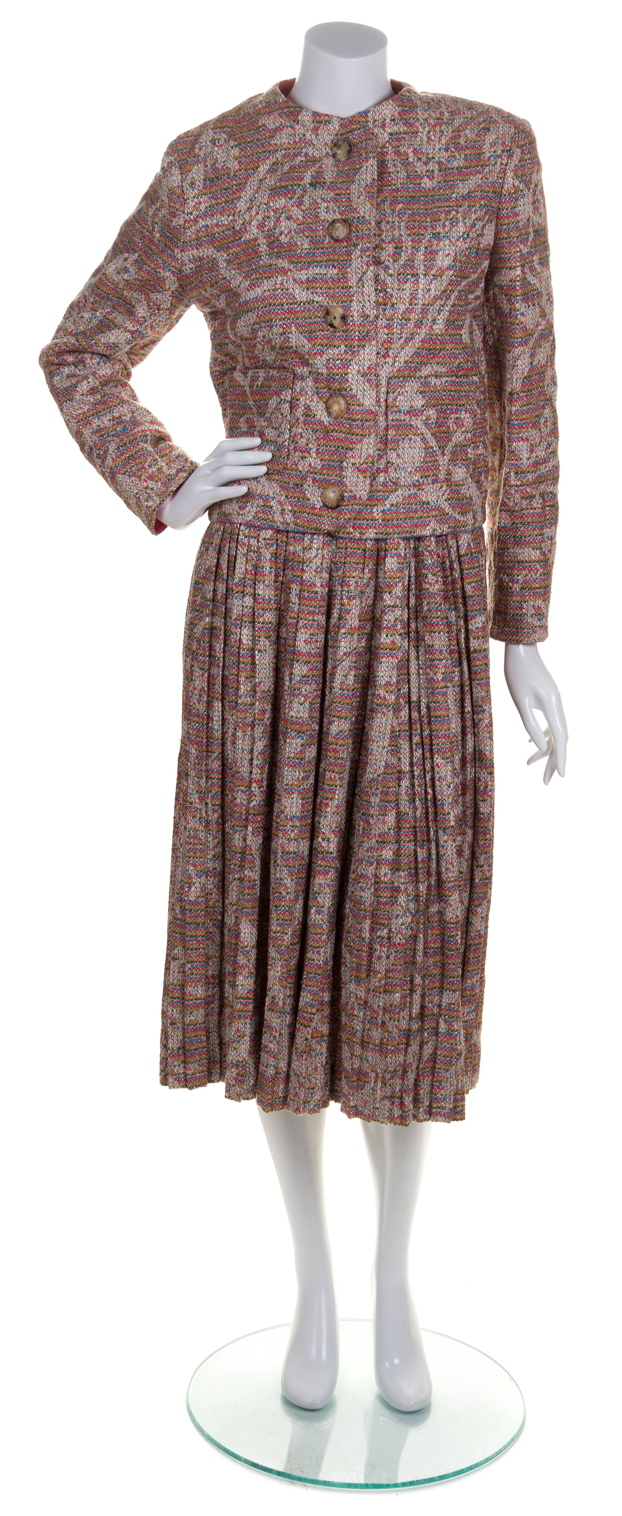An Hermes Multicolor Silk Blend Skirt Ensemble, Size 38.