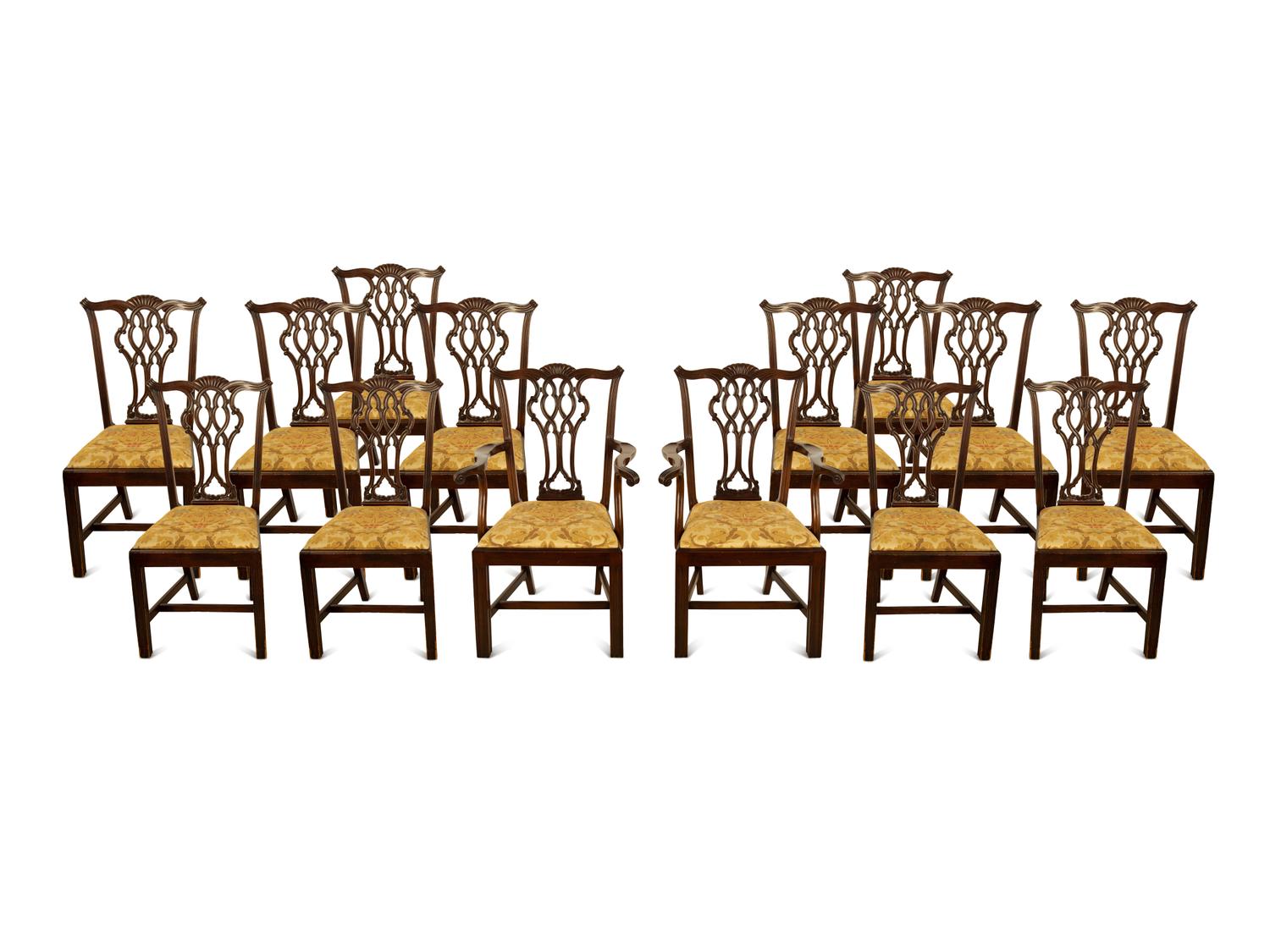 A Set of Fourteen George III Style Mahogany Dining Chairs