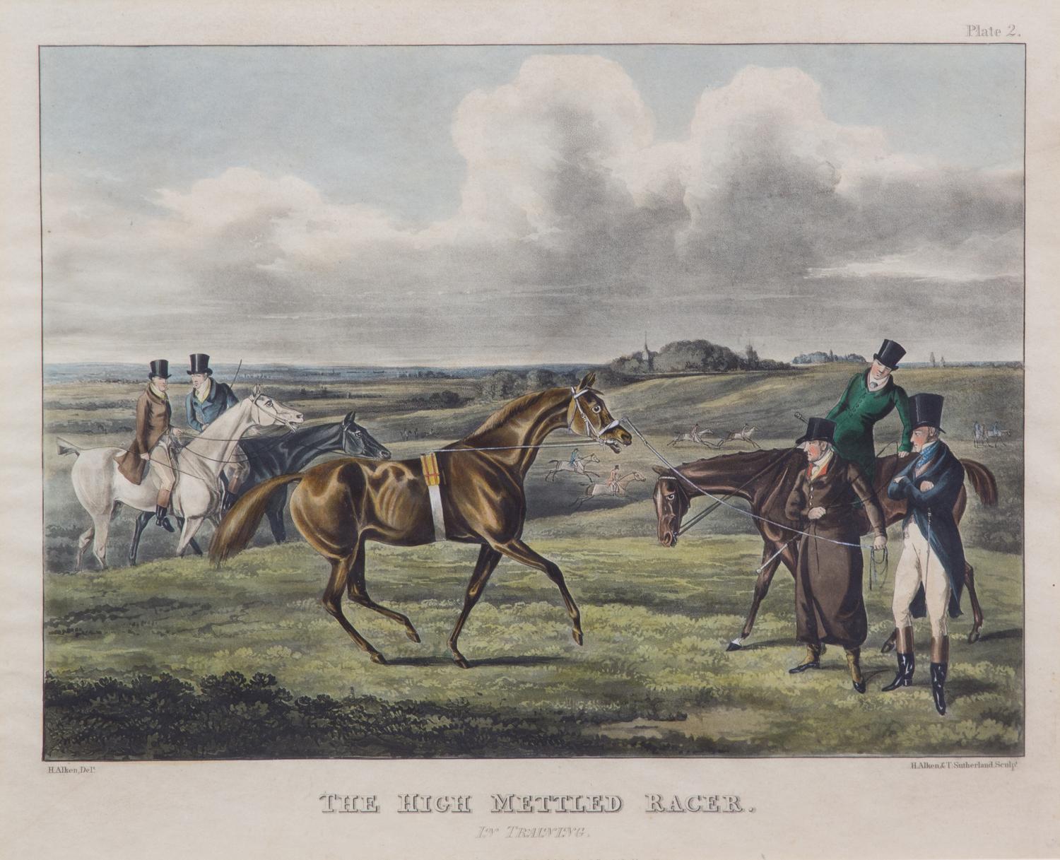 Henry ALKEN, after - Henry ALKEN and Thomas SUTHERLAND, engravers Image 10 3/4 x 15 inches. — High Mettled Racer, Plate I-VI