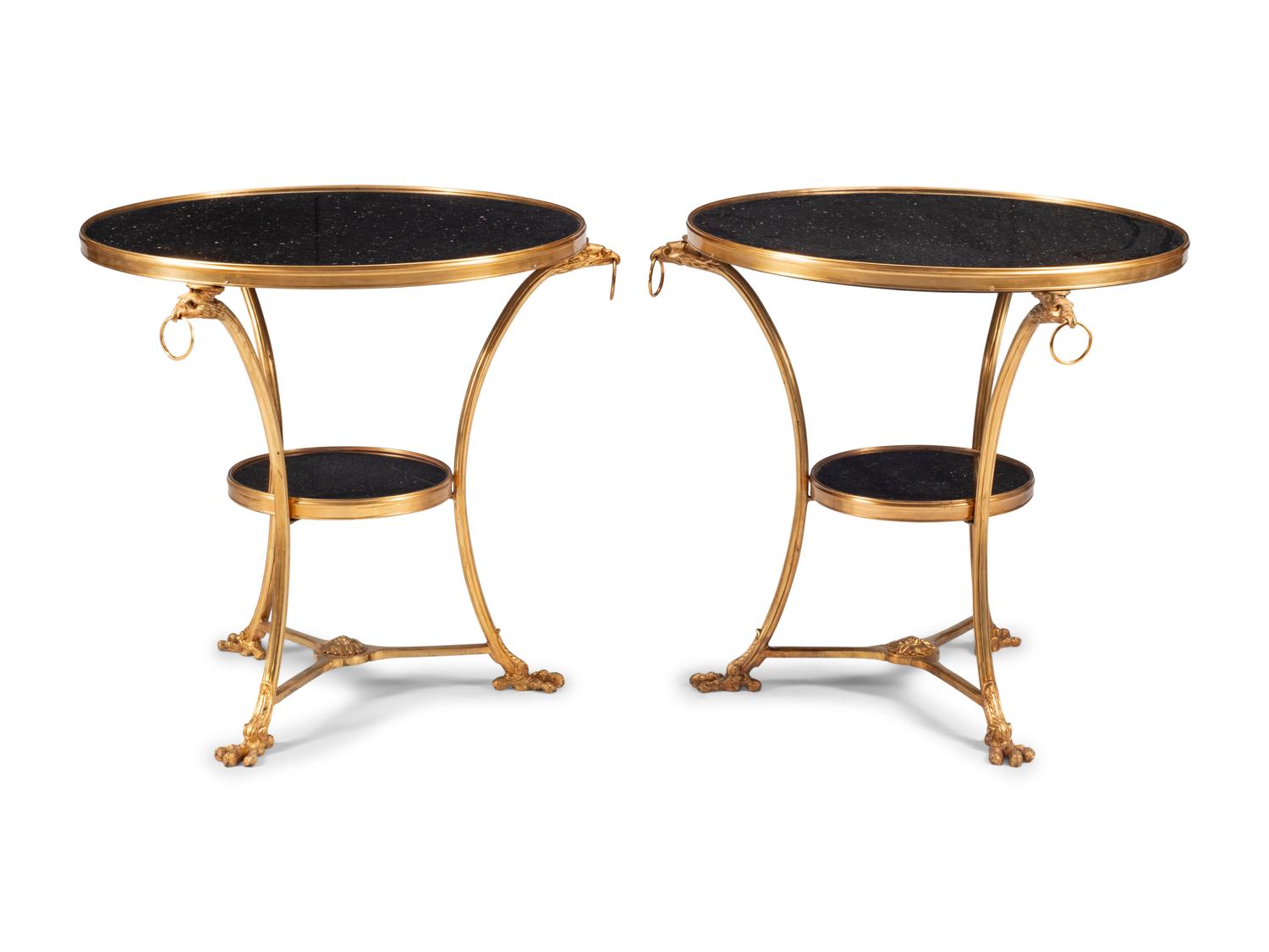 A Pair of Empire Style Gilt Bronze and Granite Side Tables