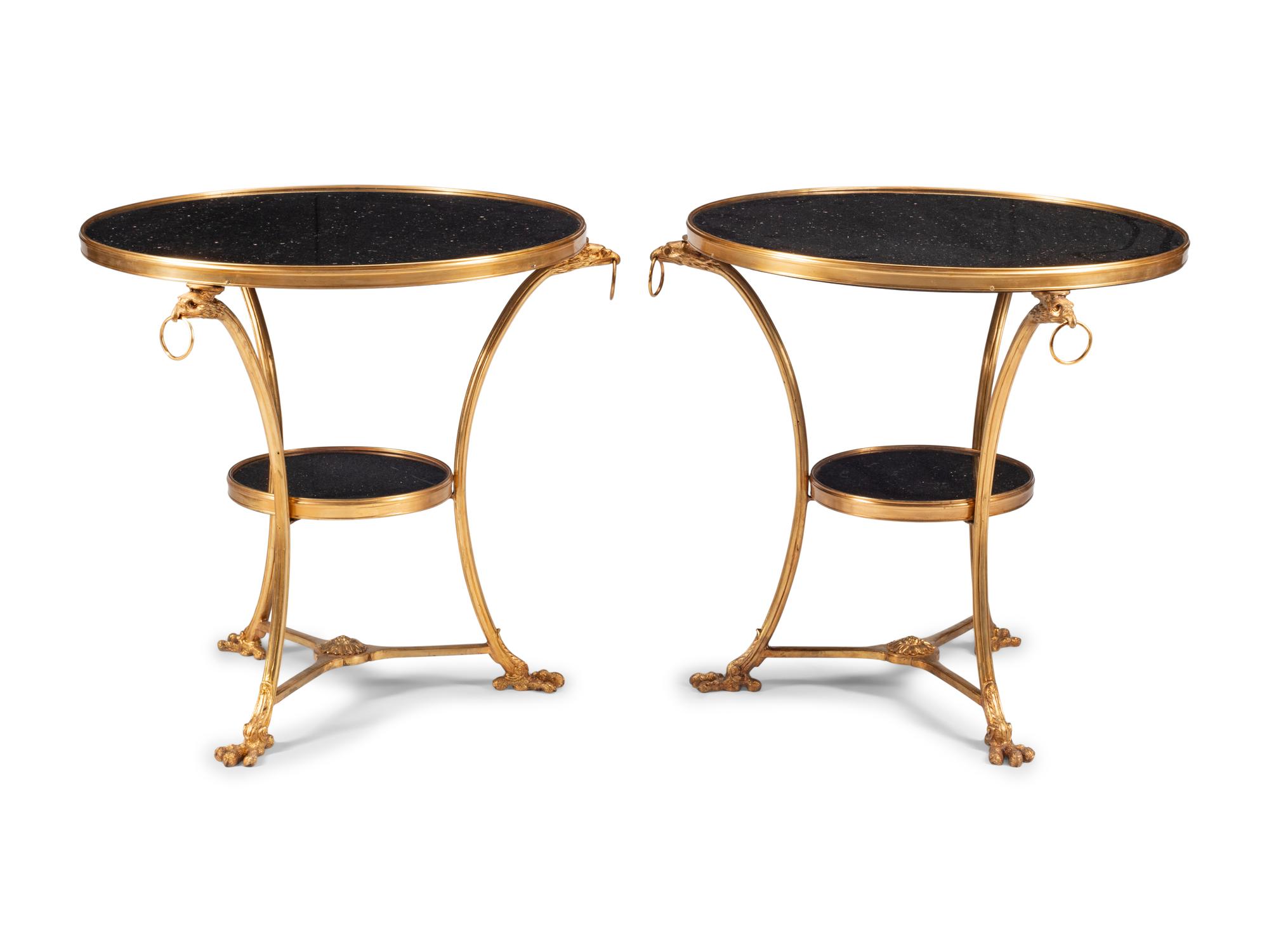 A Pair of Empire Style Gilt Bronze and Granite Side Tables