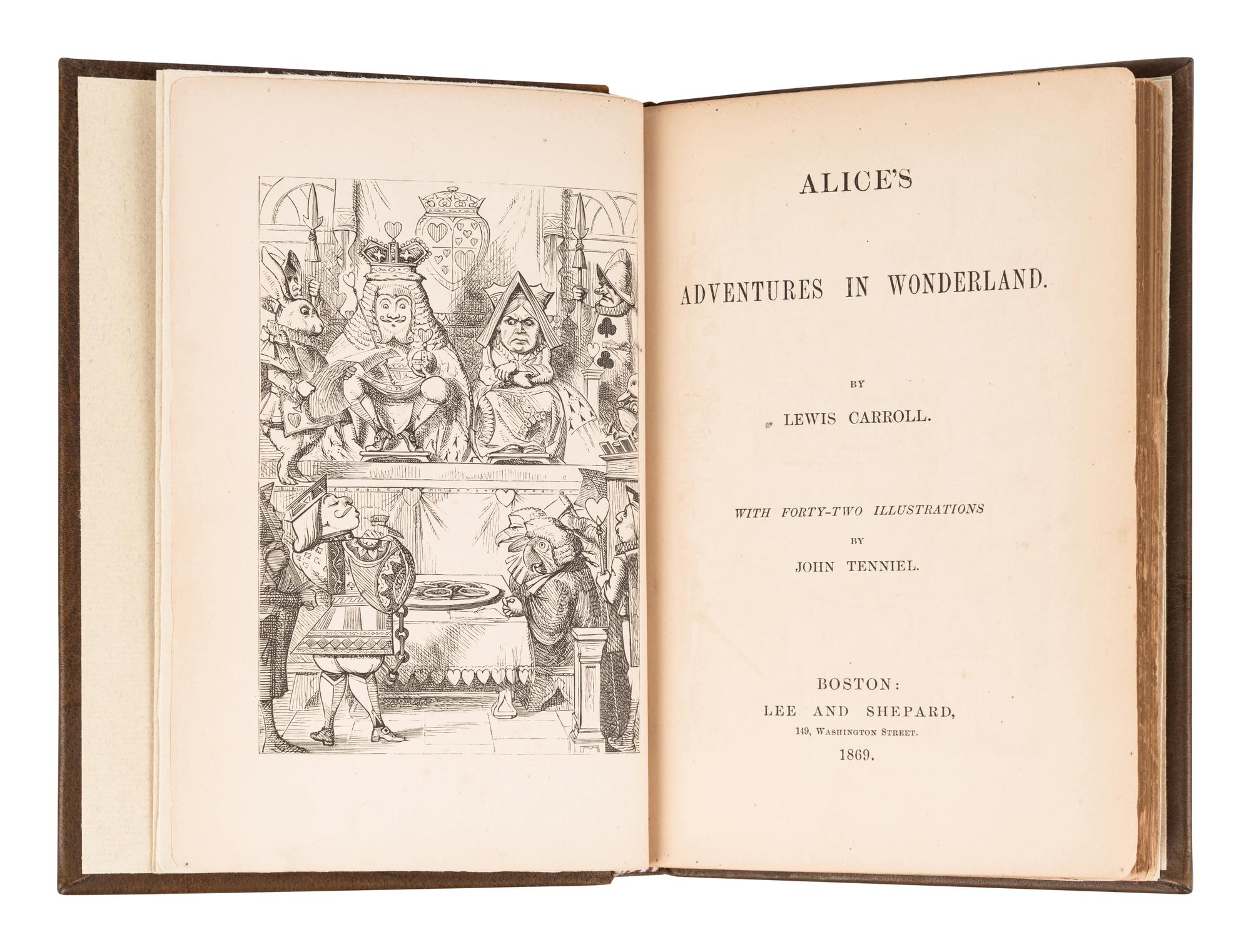 DODGSON, Charles Lutwidge ("Lewis Carroll") (1832-1898). Alice's Adventures in Wonderland . John Tenniel, illustrator. Boston: Lee and Shepard, 1869.