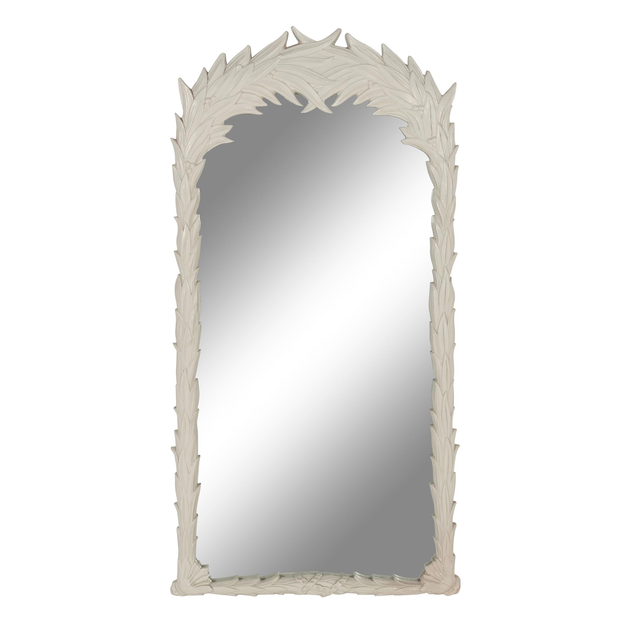 A White-Painted Leaf Motif Mirror