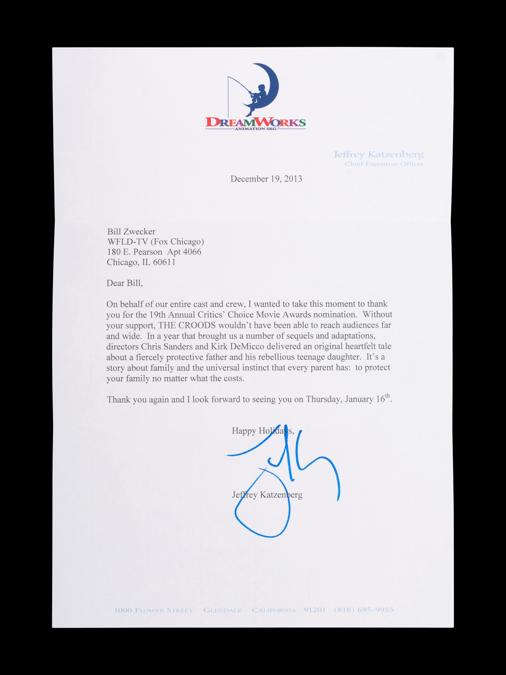 (Celebrity Memorabilia) A collection of 17 personal letters from celebrities, addressed to Bill Zwecker; comprising: