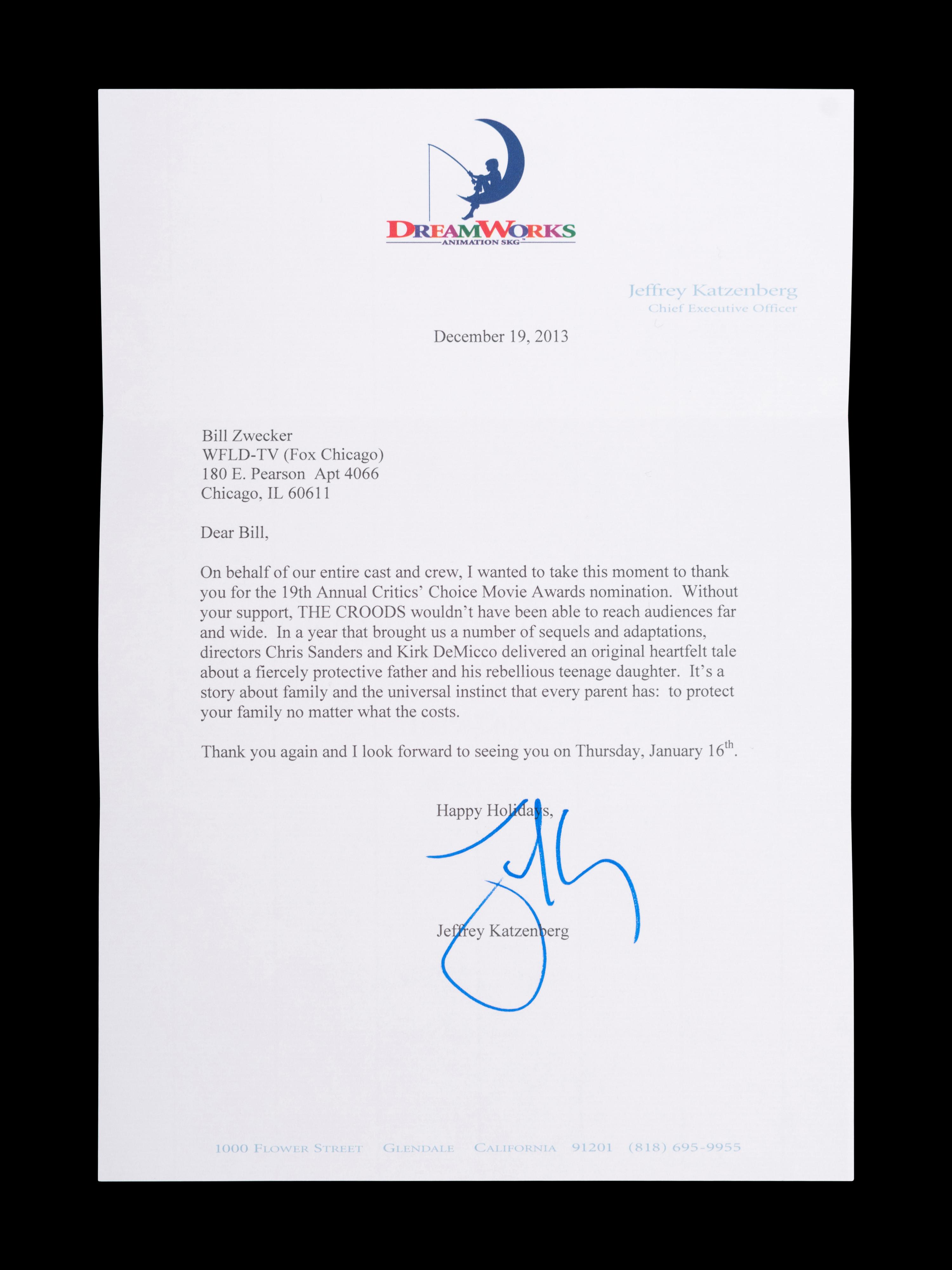 (Celebrity Memorabilia) A collection of 17 personal letters from celebrities, addressed to Bill Zwecker; comprising: