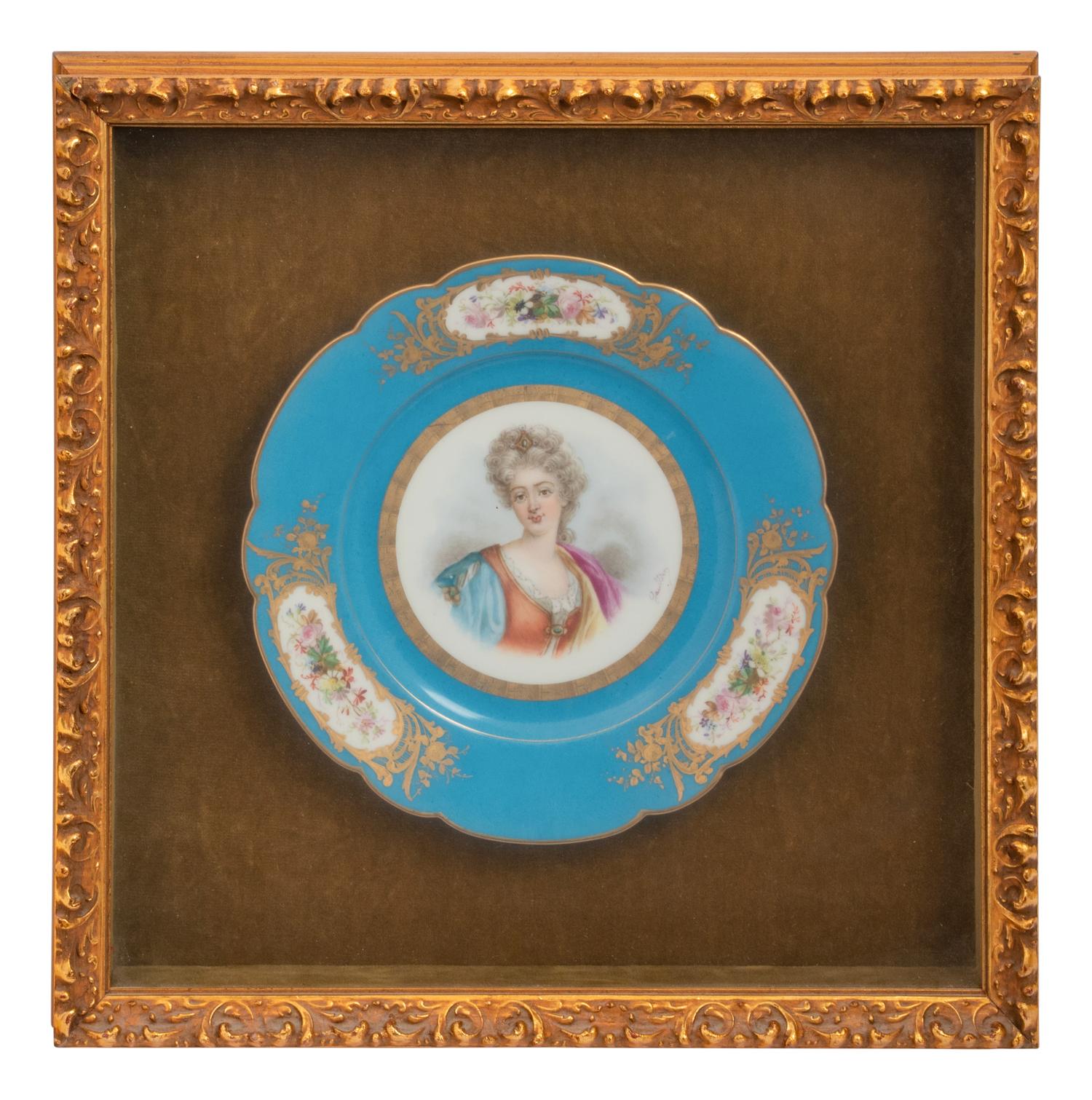 A Group of Seven Framed Sèvres Style Porcelain Plates