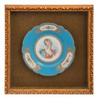 A Group of Seven Framed Sèvres Style Porcelain Plates
