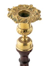 A Group of Four English Mahogany and Brass Mounted Candlesticks