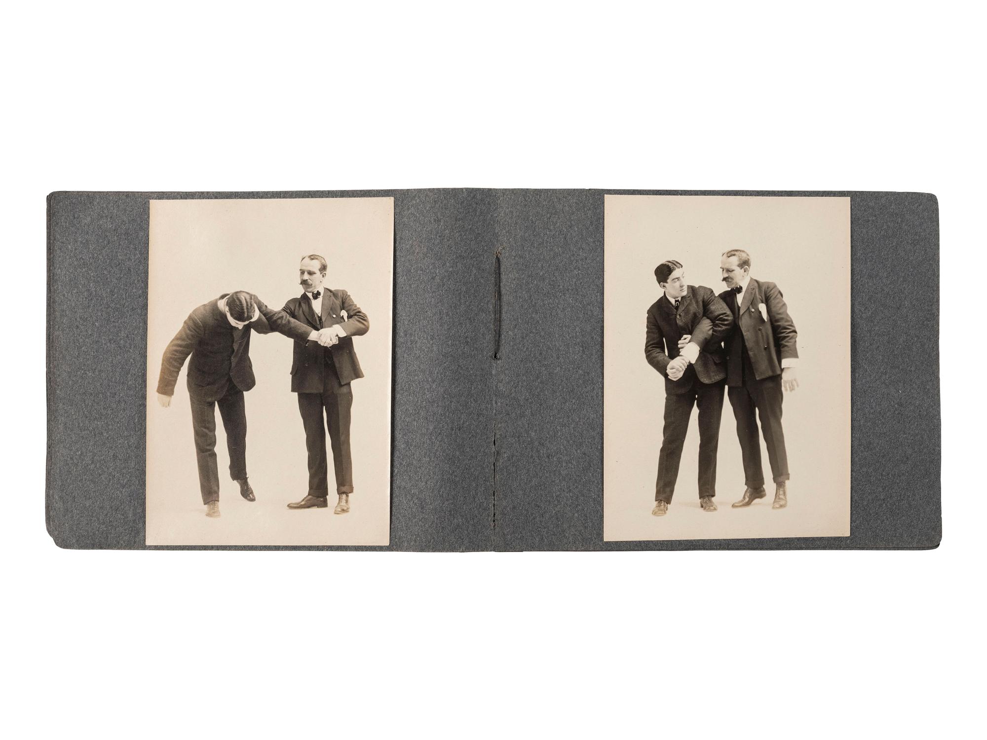 [EARLY PHOTOGRAPHY]. Album containing 72 photographs of self-defense maneuvers. Ca 1895.