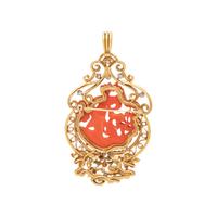 YELLOW GOLD, CORAL, JADE AND DIAMOND PENDANT