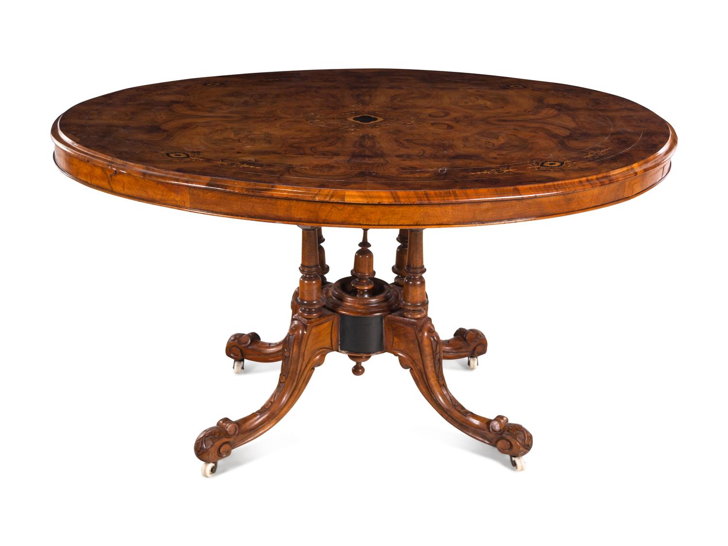 A Victorian Burlwood Inlaid Tilt-Top Breakfast Table