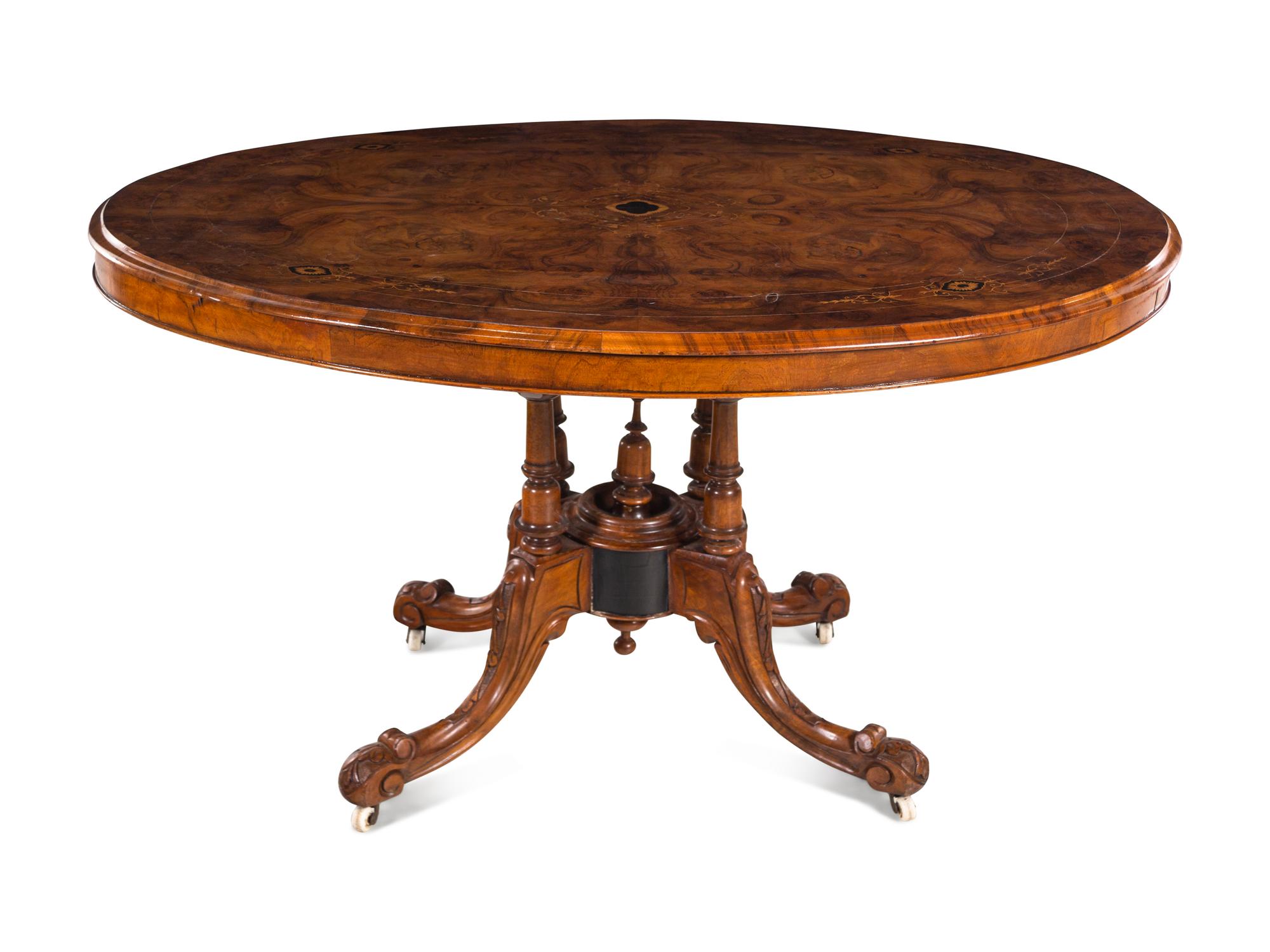 A Victorian Burlwood Inlaid Tilt-Top Breakfast Table